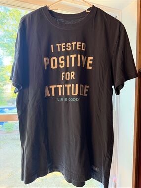 Life Is Good Cadet Blue Short-Sleeve Tee Positive Attitude Graphic Sz L